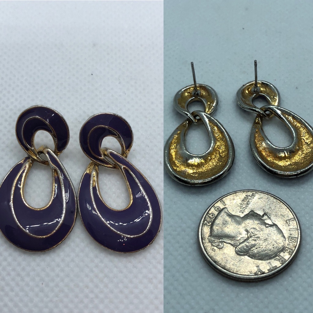 Vtg Enamel Door Knocker Earrings